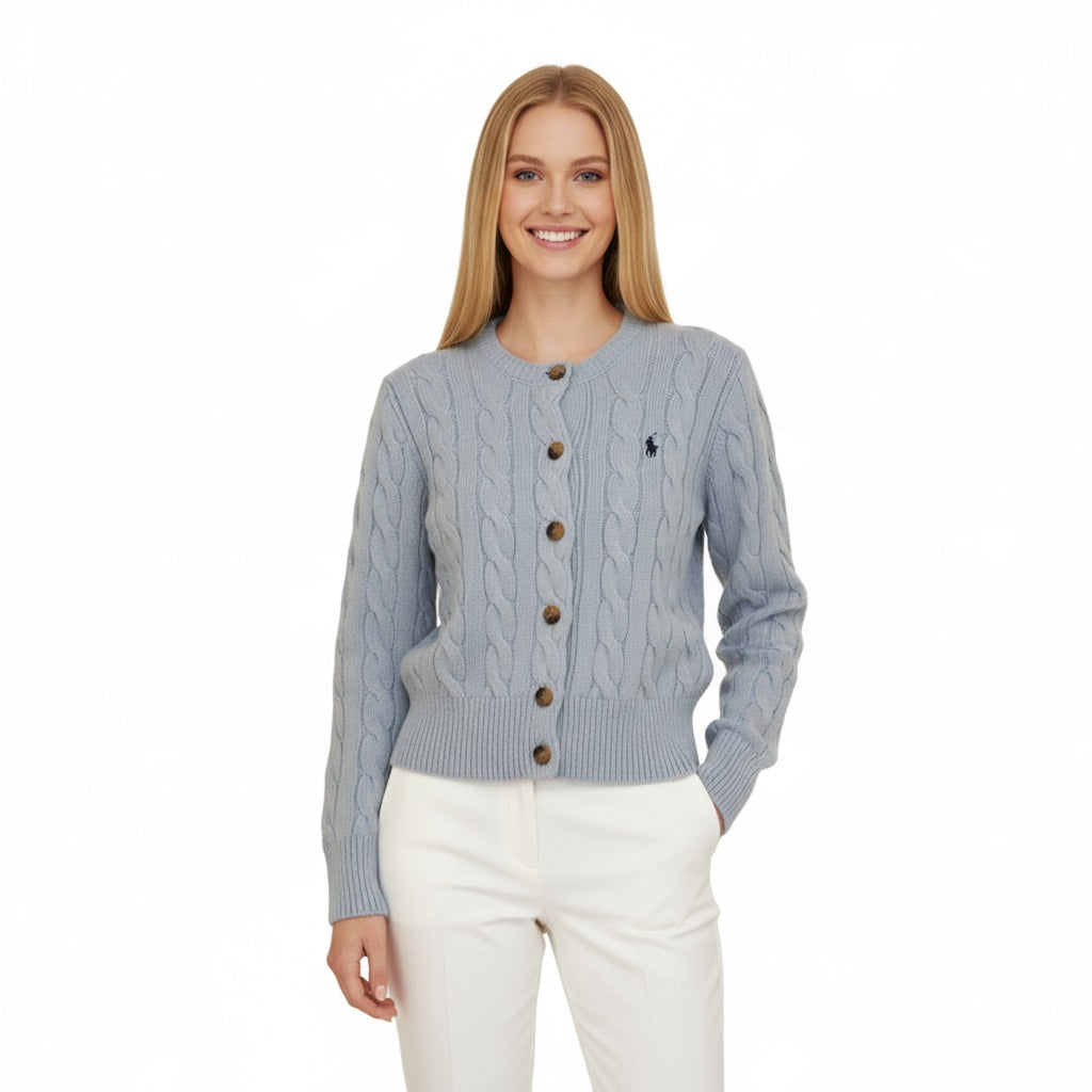 Ralph Lauren Grey Cable-Knit Cardigan - Blue