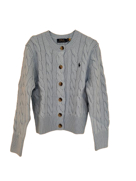 Ralph Lauren Grey Cable-Knit Cardigan - Blue