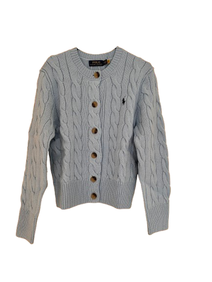 Ralph Lauren Grey Cable-Knit Cardigan - Blue