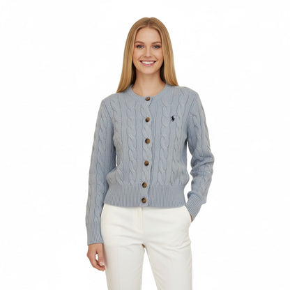 Ralph Lauren Grey Cable-Knit Cardigan - Blue