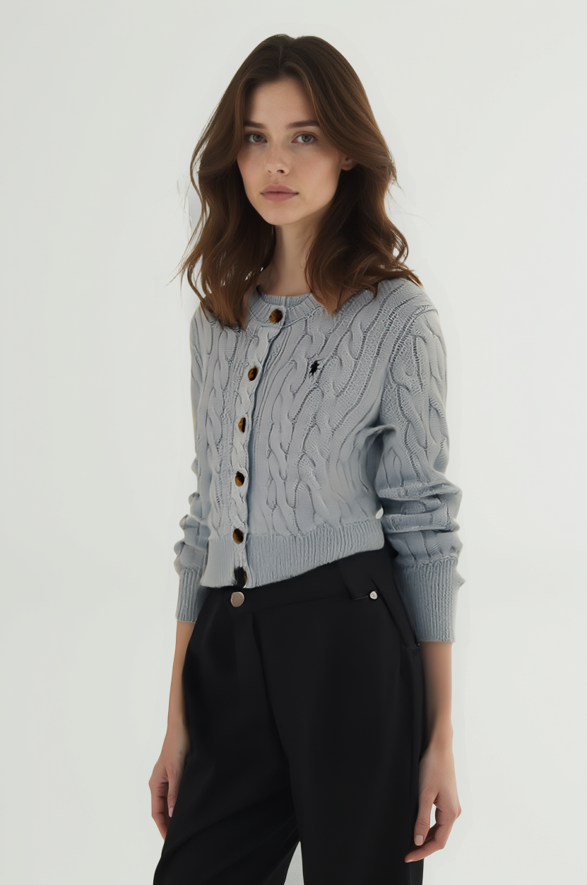 Ralph Lauren Grey Cable-Knit Cardigan - Blue