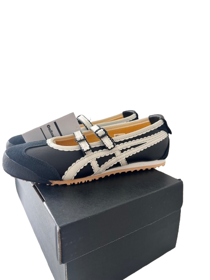 Onitsuka Tiger MEXICO 66 TGRS Mary Jane Ballet Flats - UK Size 5 EU 38 - Black and White