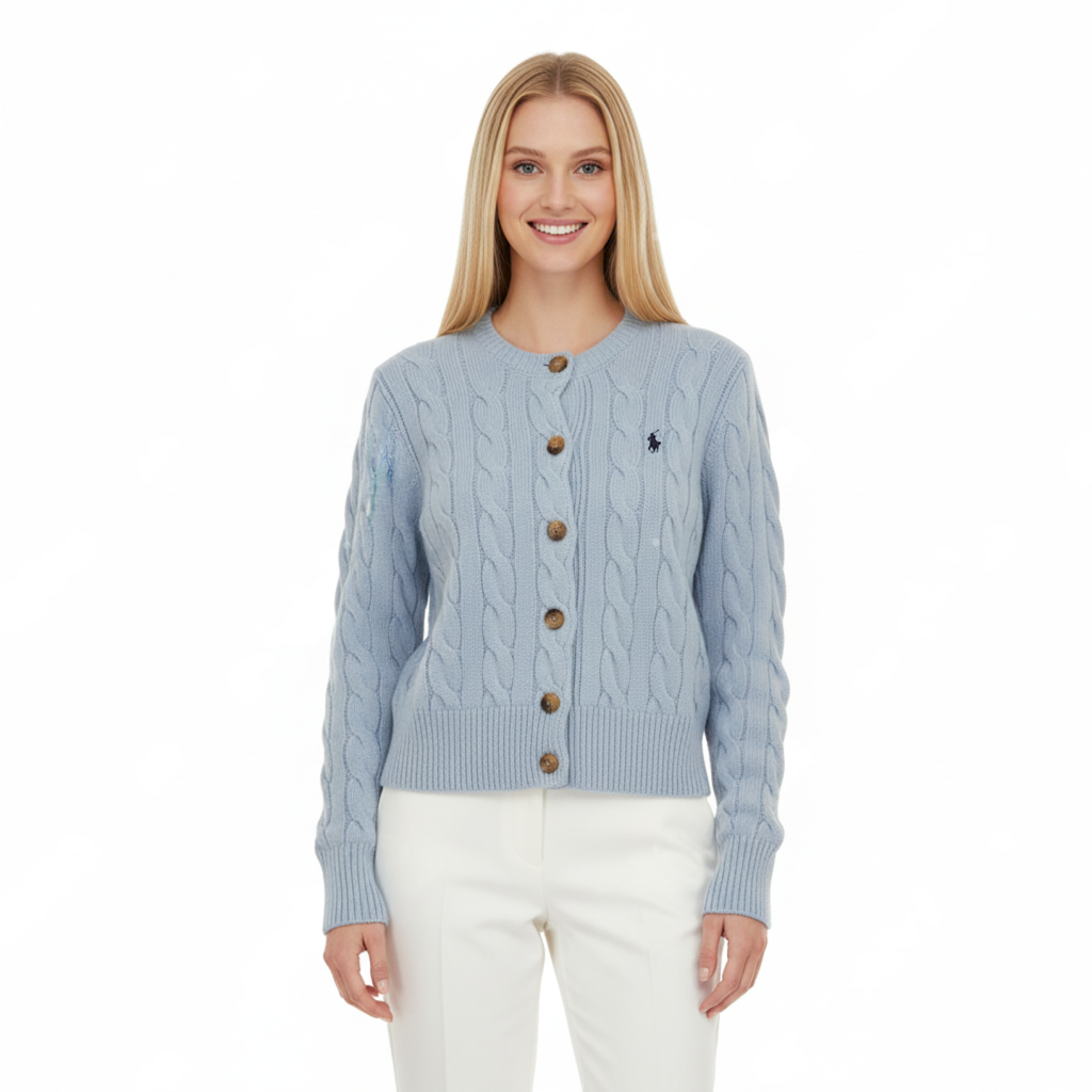 Ralph Lauren Grey Cable-Knit Cardigan - Blue