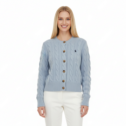 Ralph Lauren Grey Cable-Knit Cardigan - Blue