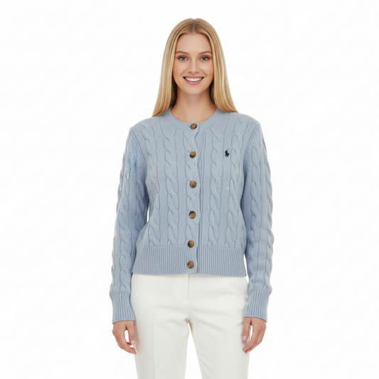 Ralph Lauren Grey Cable-Knit Cardigan - Blue